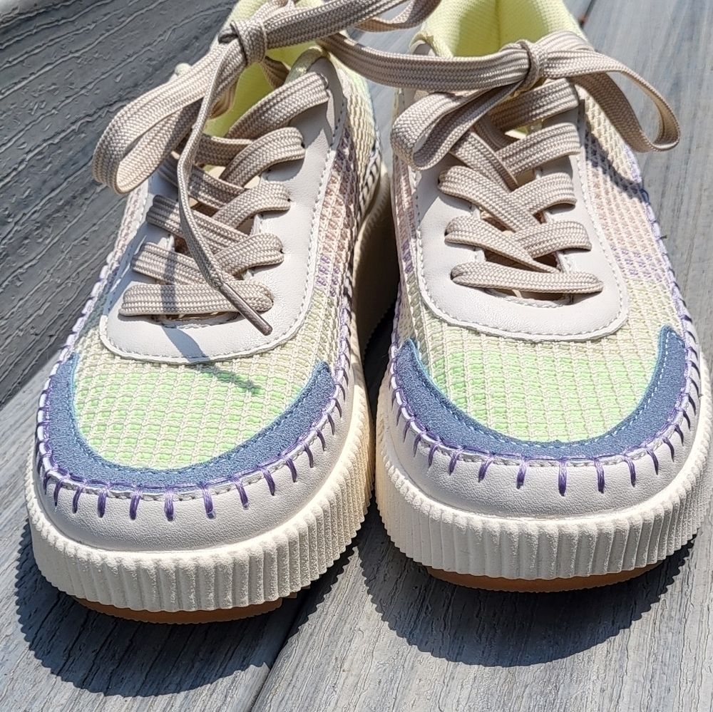 Brita Beige Mist Platform Patchwork Wedge Lace Sn… - image 10